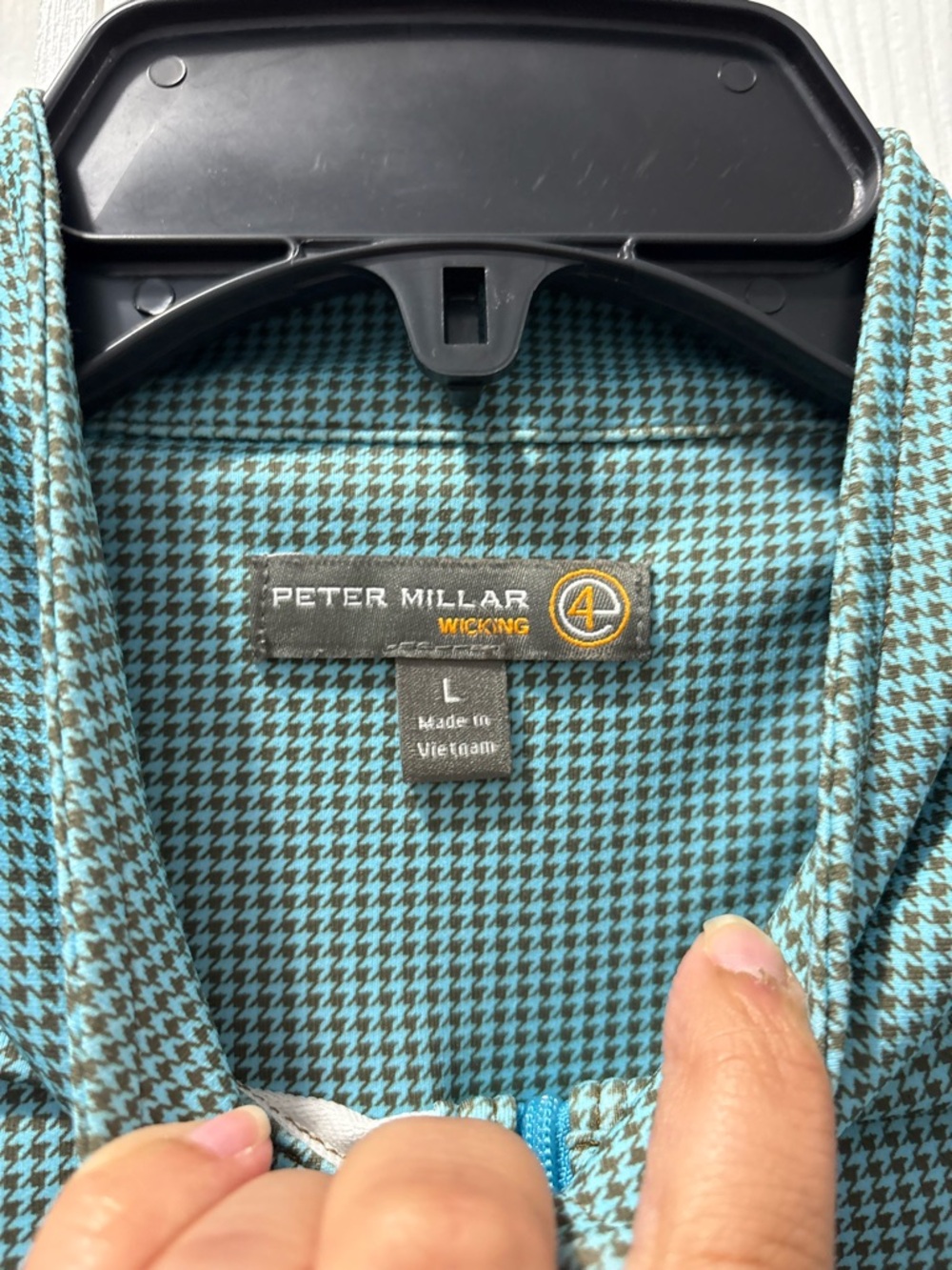 Peter Millar Teal Houndstooth Performance Wicking Quarter Zip Size Large - Picture 4 of 5
